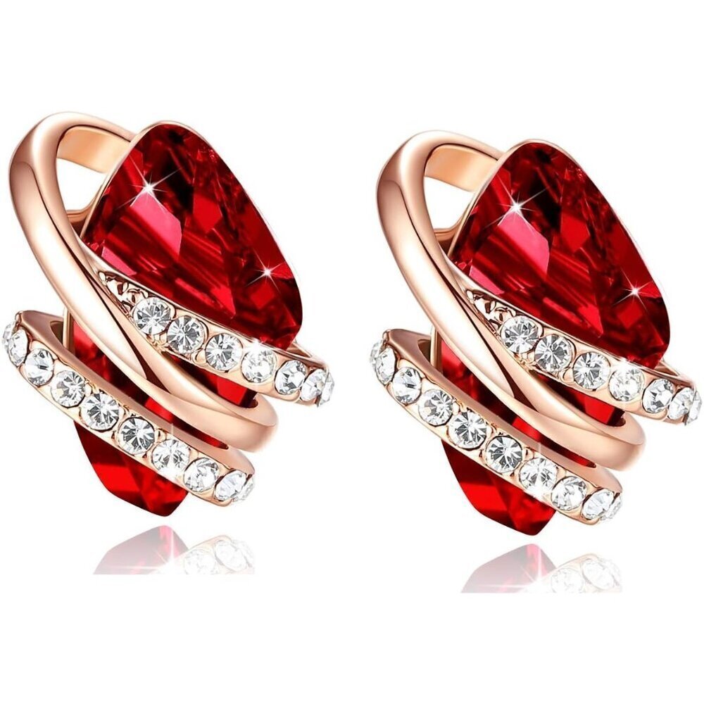 Women's Red Leafael Wish Charm Birthstone Crystal Stud Earrings Jewellery